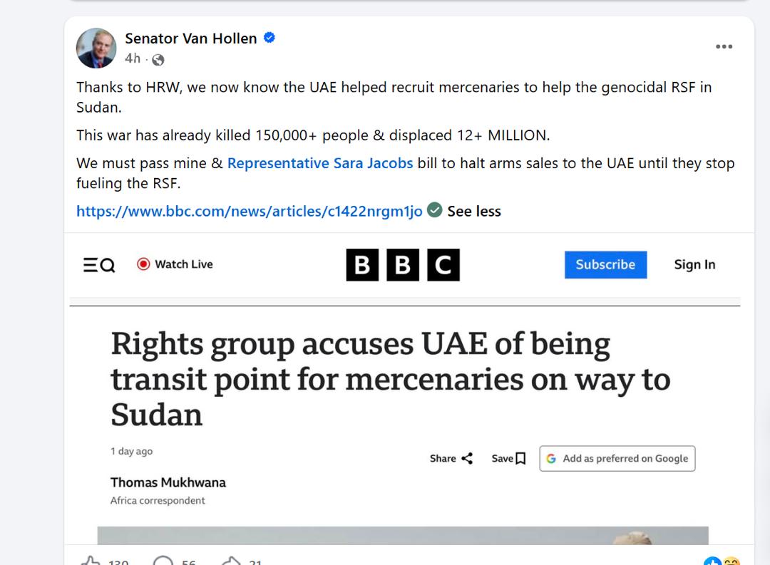 هيومن رايتس ووتش" تتهم: الإمارات درّبت مرتزقة كولومبيين وأرسلتهم إلى السودان و سيناتو أميركي: يجب وقف بيع الأسلحة إلى أبوظبي